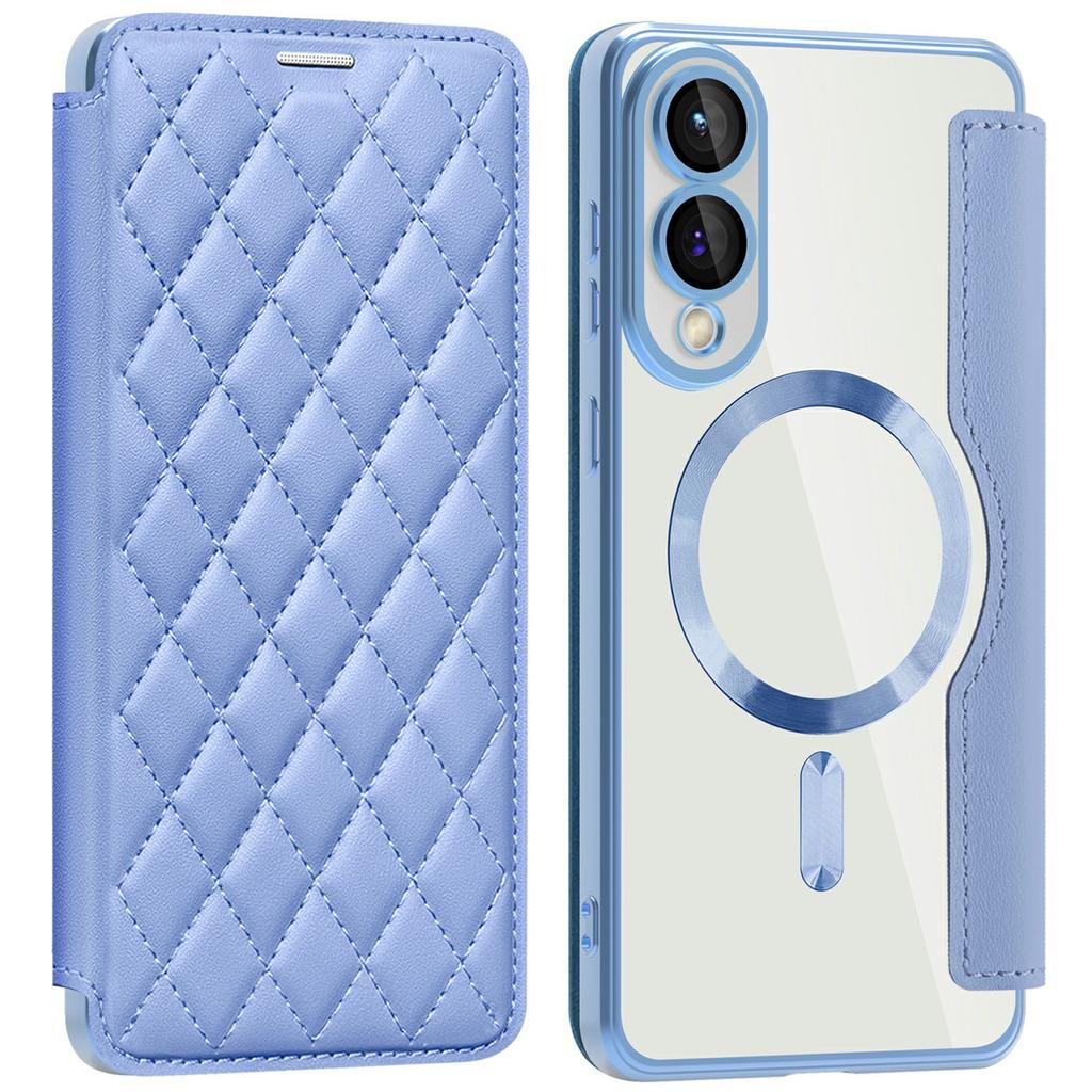 For Samsung Galaxy S25 Edge Case Compatible with MagSafe Rhombus PU Leather Phone Cover