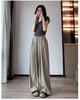 Women's Summer Blue Wide-Leg Ice Silk Pants - Casual Pleated Zen Style