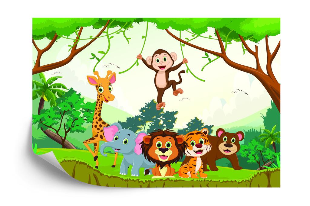 Photomural Happy Animals In The Jungle Self-Adhesive Mural 254x184