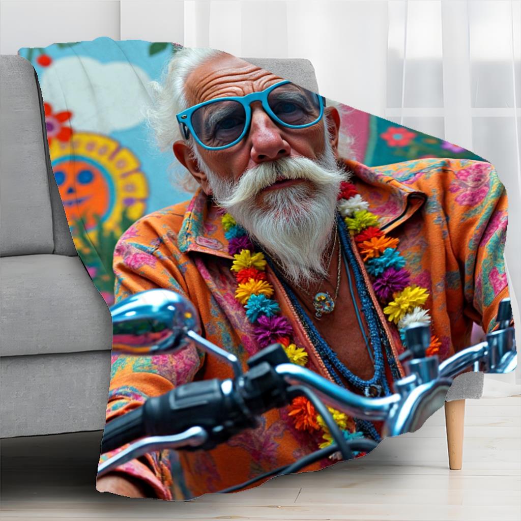 Colored Flower Motorcycle Flannel Printed Blanket Suitable For All Seasons Suitable For Living Room Office Sofa And Travel
