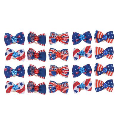 20Pcs Patriotic Dogs Hair Bows Multicolor 4th of July Pet Hair Bow with Rubber Bands for Dog Hair Grooming Accessories