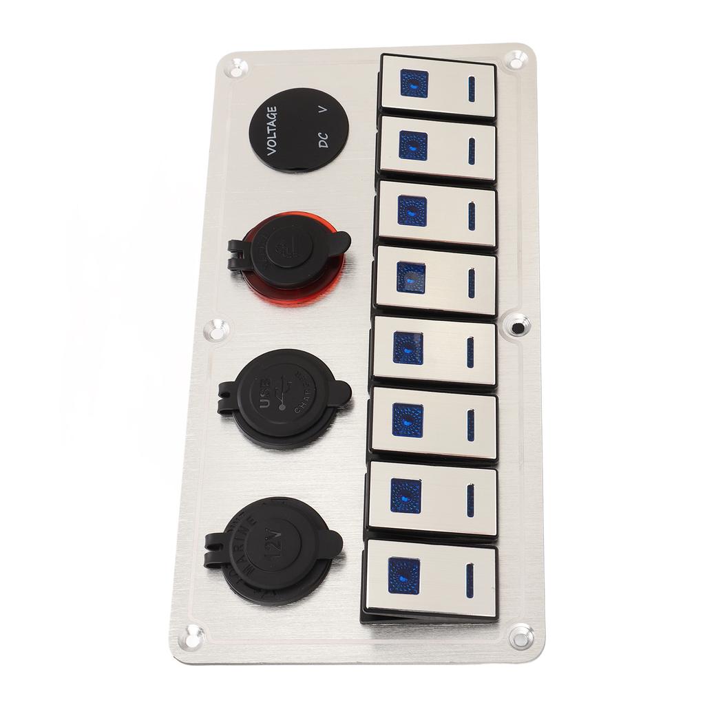 Rocker Switch Panel 8 Gang 12‑24V 5 Pin Blue Light Toggle On Off Lights Control Switch Panel