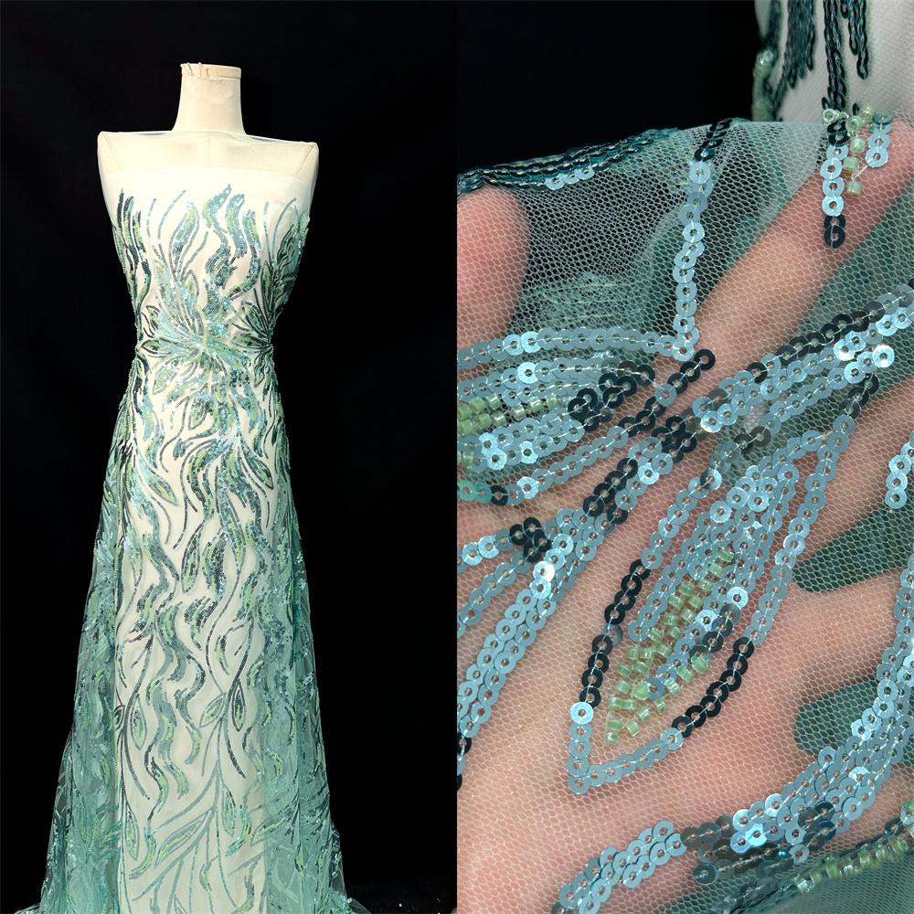 5 Yards Luxury African Sequins Groom Lace Fabric 2025 High Quality French Nigerian Mesh Lace Fabrics For Sewing Dress Wedding
