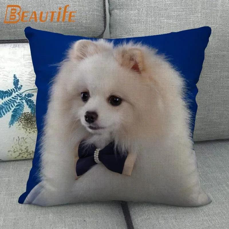 Nice Pomeranian Dog Pillowcase Bedroom Home Decorative Cover 45x45cm Square Zipper Pillow Cases Cotton Linen Fabric No Fade