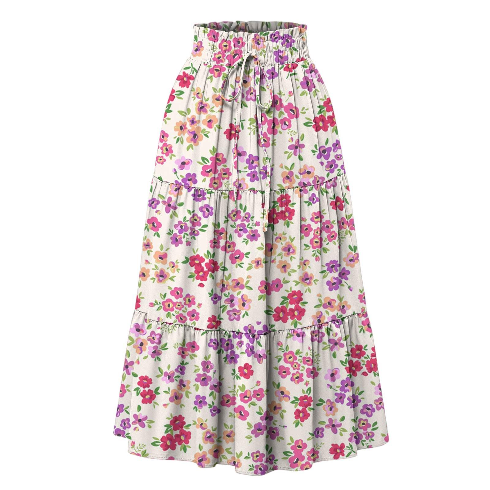 

Женская модная юбка свободного покроя с цветочным принтом и эластичным поясом без карманов L