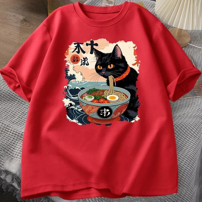 Lamian Noodles Japanese Funny Cotton Cartoon Printed Mens And Womens Personalized Loose Short Sleeve New Fashionable Tshirt
