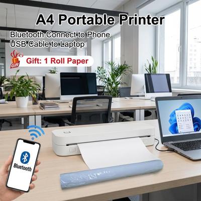 A4 Inkless Thermal Printer 203DPI BT Wireless Portable Printer Photo Document Memo Note Tattoo Map Printing Home Office School