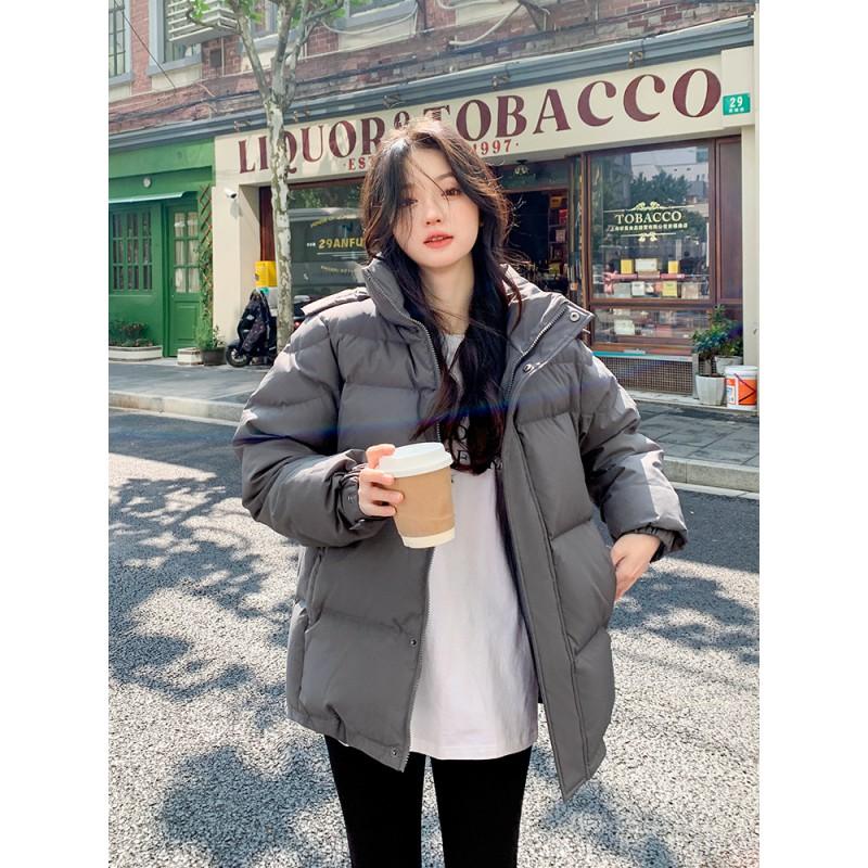 Womens Short Puffer Jacket With Hood White Duck Down Warm Loose Fit Small Stature Students Casual Winter Coat