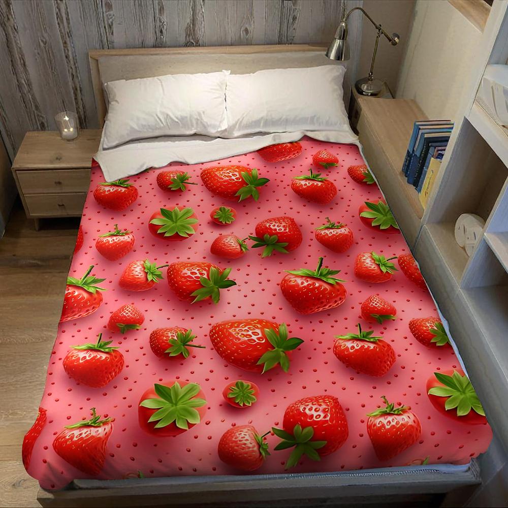 Pink Strawberry Burst Flannel Blanket Warm Soft Halloween Christmas Couch Warm Cozy Decorative Decor Gift for All Season
