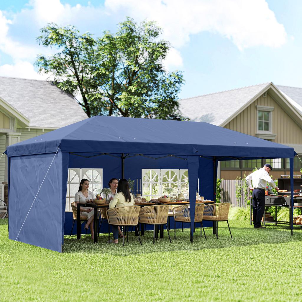 Folding Canopy 6x3 M Pop Up With 4 Removable Side Panels Garden Gazebo With 2 Windows And Carry Bag Blue