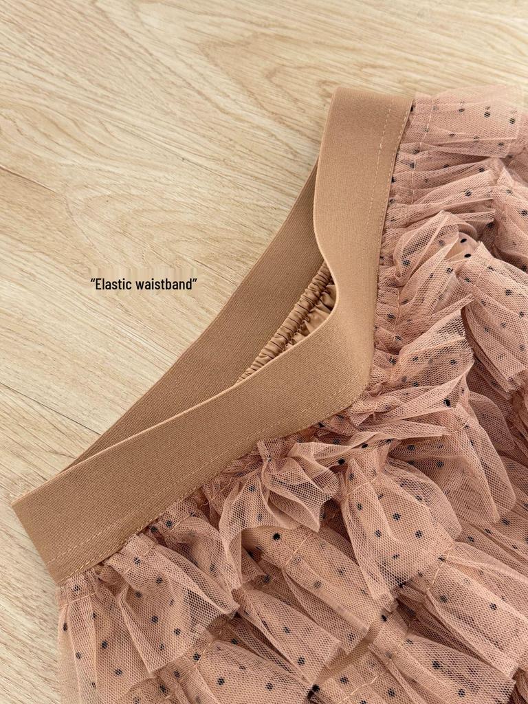 Polka Dot Mesh Fairy Fluffy Long Skirt - 2026 Spring/Summer High Waist A-line Layered Skirt for Women