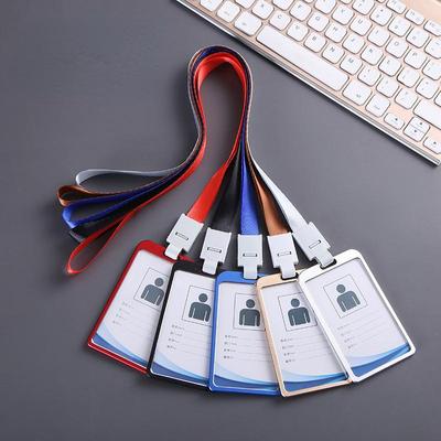 1PC Vertical ID Name Card Case Aluminum Alloy Business Card Badge Holder Lanyard Strap Office