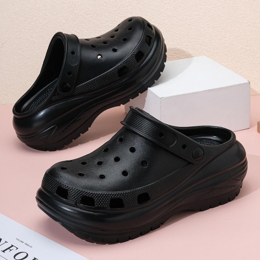 Women Spring Solid Color Soft Soled Cross Hole Outdoor Slippers Summer Casual Thick Bottom Anti Slip Beach Sandals Shoes 36-41