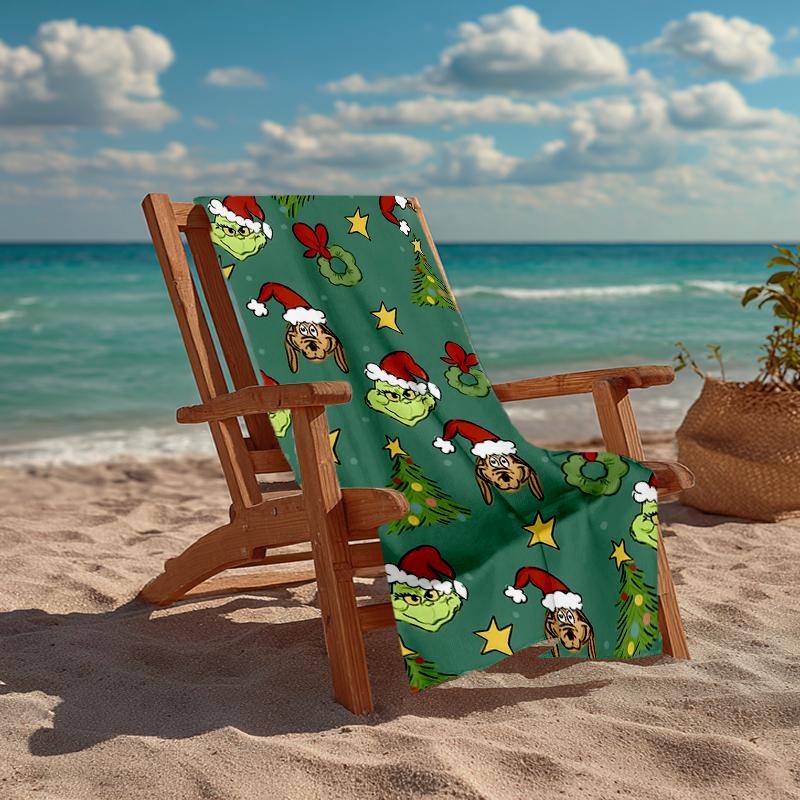 Ultra-Soft Beach Towel with Grinch Theme,Ideal for Pool - Camping, Diving - Perfect Travel Essential, Vibrant Beach Towel.