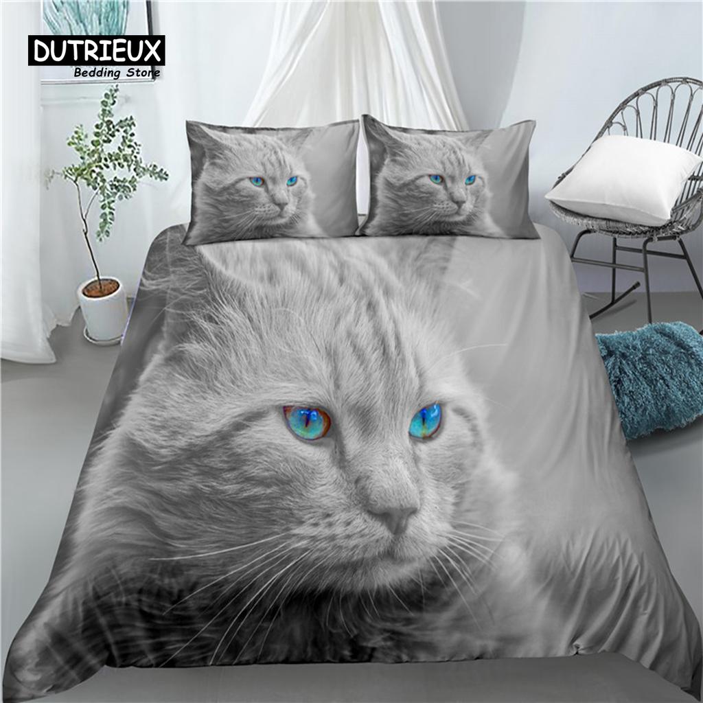 Comforter Home Living Luxury 3D Cut Cat Print 2/3Pcs Comfortable Bedding Sets Queen And King Eu/Us/Au Size