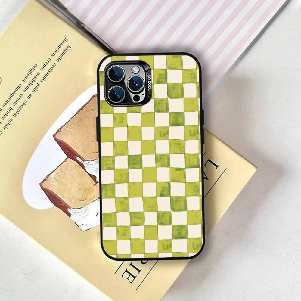 Green & Orange Check Phone Case For iPhone 17,16,15,14,13,12,11 Plus,Pro Max,XS,Colorful Silver Black Cover
