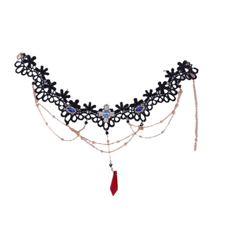 Damen Halloween Schwarze Spitze Maskenball Maske mit Feder Halsketten-Accessoire