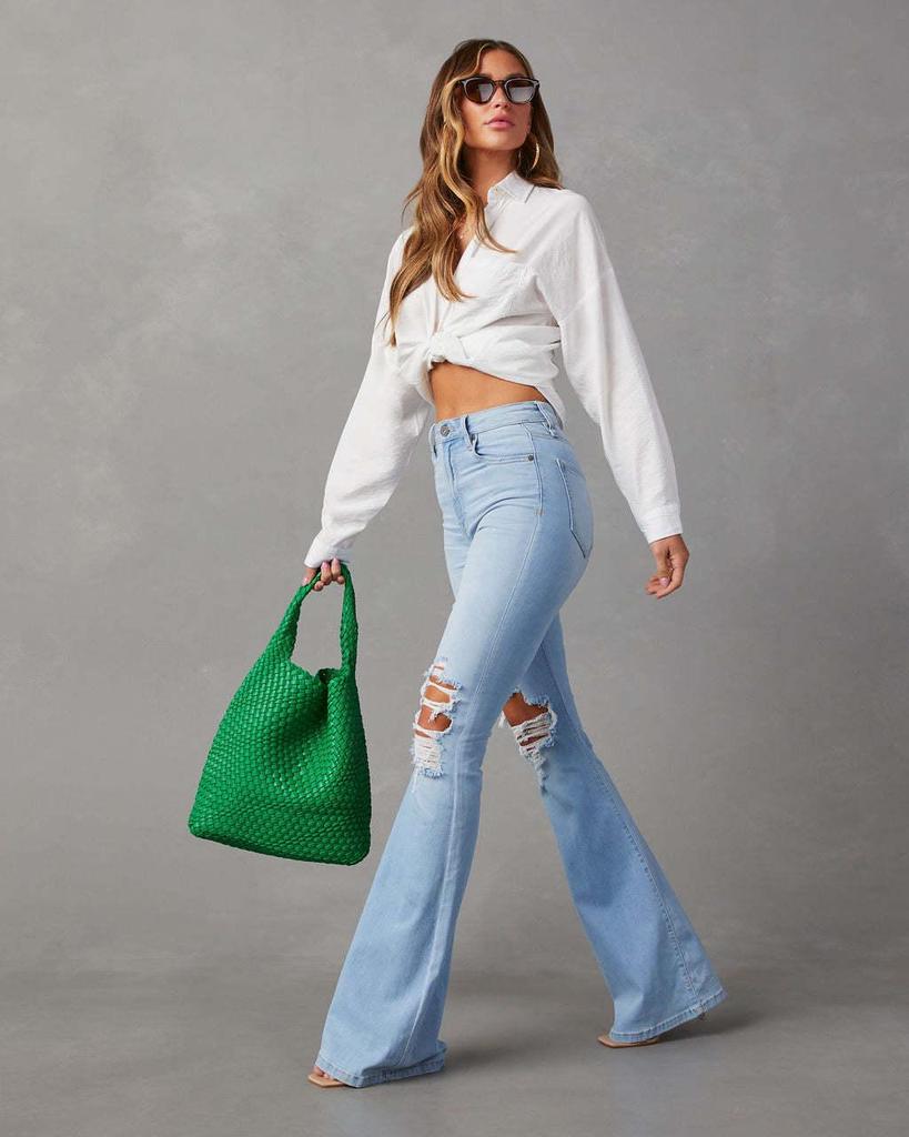 Jeans Blu Micro-svaso Retro Americano-Europeo a Vita Alta Strappati da Donna 2026