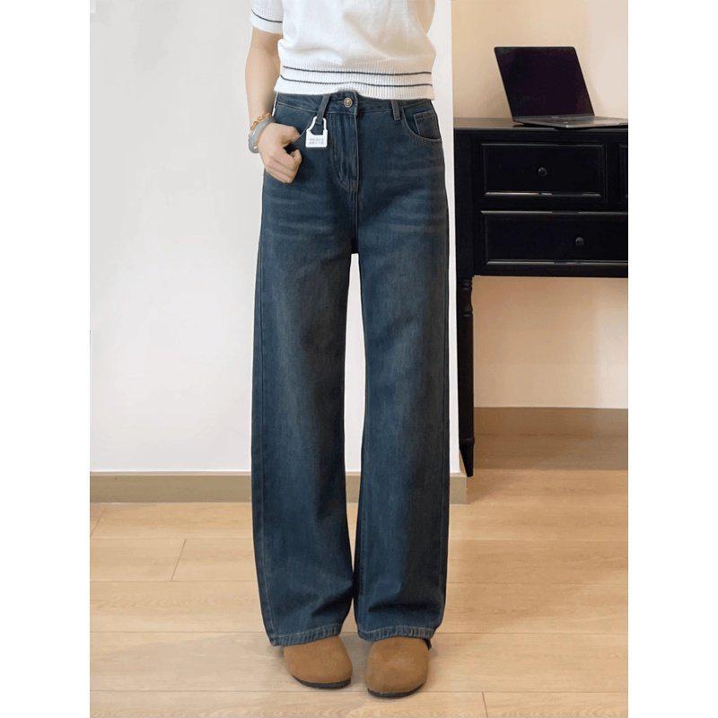 

Plus Size Women s High-Waisted Fleece-Lined Wide-Leg Jeans for Pear-Shaped, Floor-Length, Slimming, Chubby Girls M