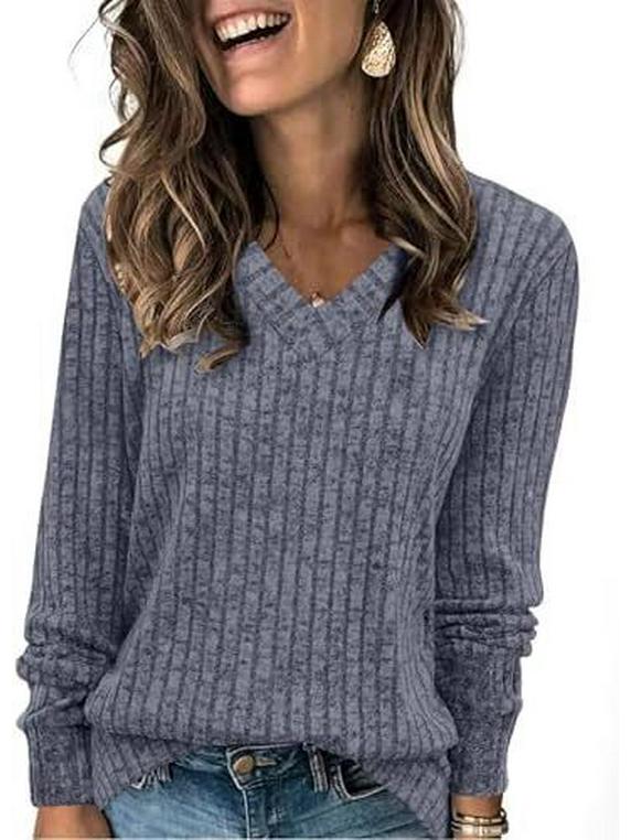 

Женский повседневный легкий свитер с V-образным вырезом, длинным рукавом и приталенным силуэтом L