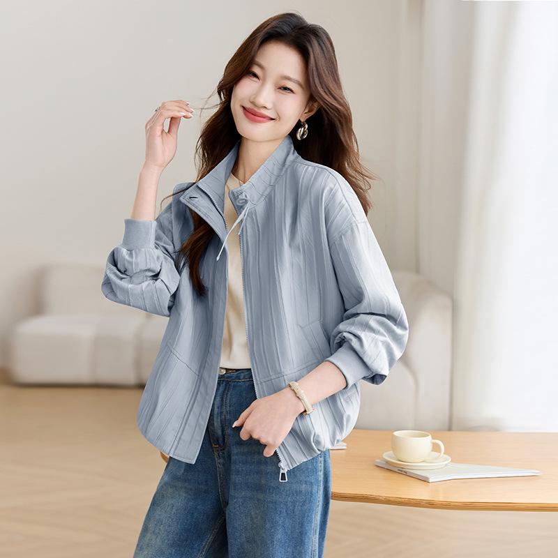 Women's Petite Stand-Up Collar Jacket - Loose, Plus Size, Thin Top for Spring/Autumn 2025