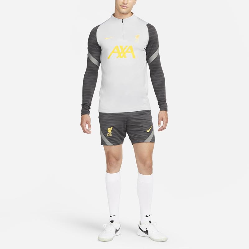 Nike Half-Zip Quick-Dry Long-Sleeve Soccer Jersey, Liverpool 21-22 Men Tops Light-Grey DC7771-017