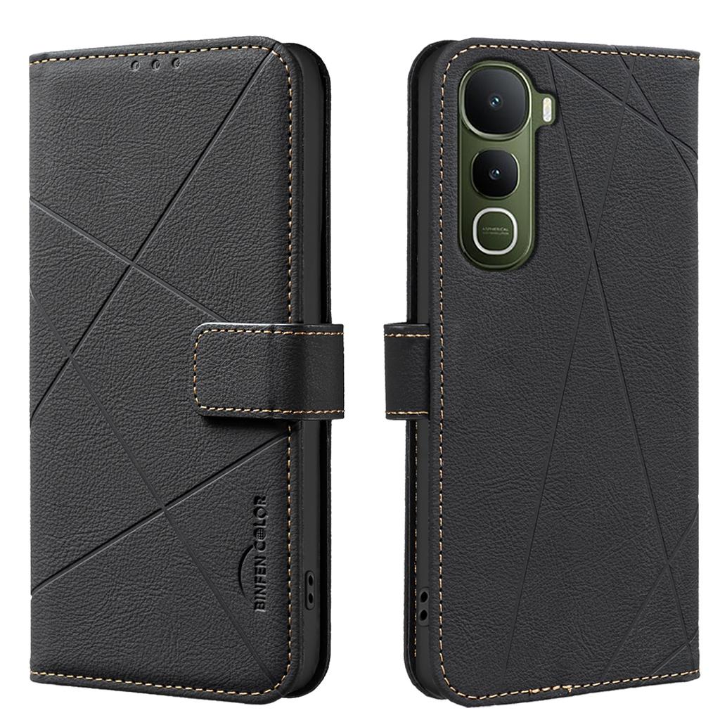 For vivo Y400 5G Case BINFEN COLOR BF35 Geometry Imprinted Leather Phone Cover RFID Blocking Wallet Stand