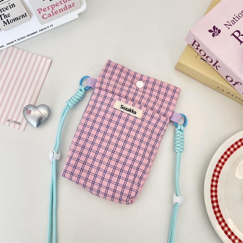 

1 High-value plaid diagonal span mobile phone bag, new girls sundries storage bag, key mobile phone storage