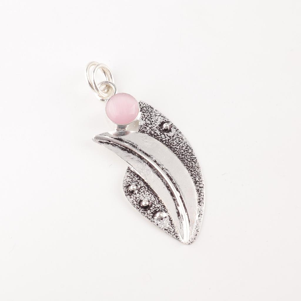 Pink Cat's Eye Gemstone 925 Sterling Silver Jewelry Handmade Stylish Pendant PP-36-45