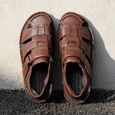 Mens Genuine Leather Summer Flats Non Slip Outdoor Male Sandals Water Walking Hiking Trekking Shoes Casual Beach Shoes