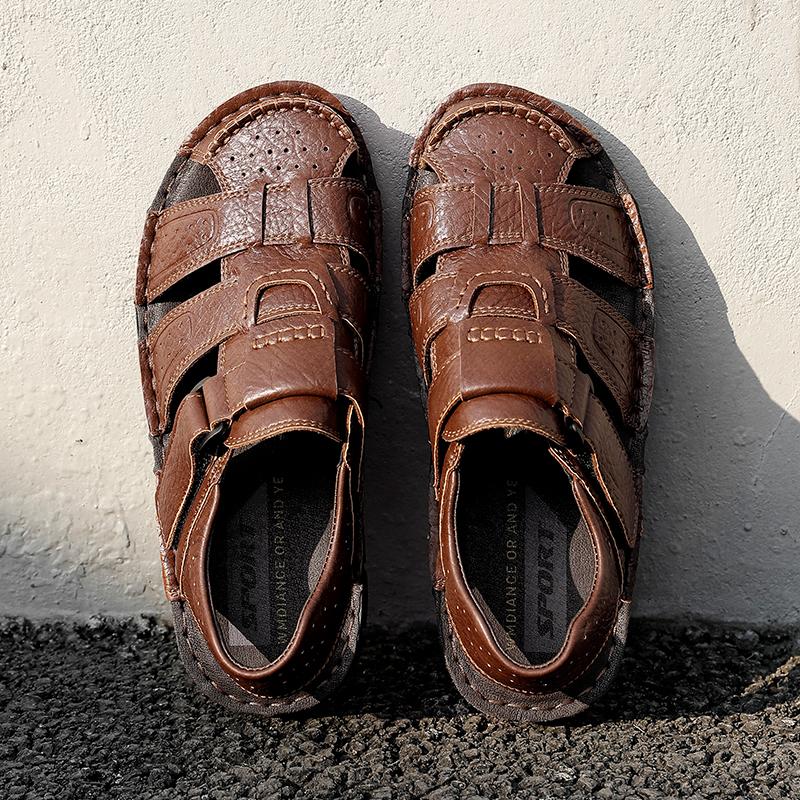 Fashion Fashion Mens Genuine Leather Summer Flats Non Slip Outdoor Male Sandals Water Walking Hiking Trekking Shoes Casual Beach Shoes