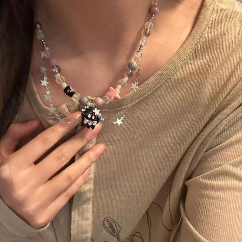 Y2K Star Pendant Necklace Cat Pendant Necklace Adjustable Chain Necklace Black Funny Necklace Perfect for Trendsetters