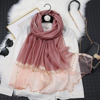 Fashion Luxury Silk Scarf For Women Shawls With Beads Long Scarf For Women Female Foluard Stoles Bandana Head Wraps Headscarf
