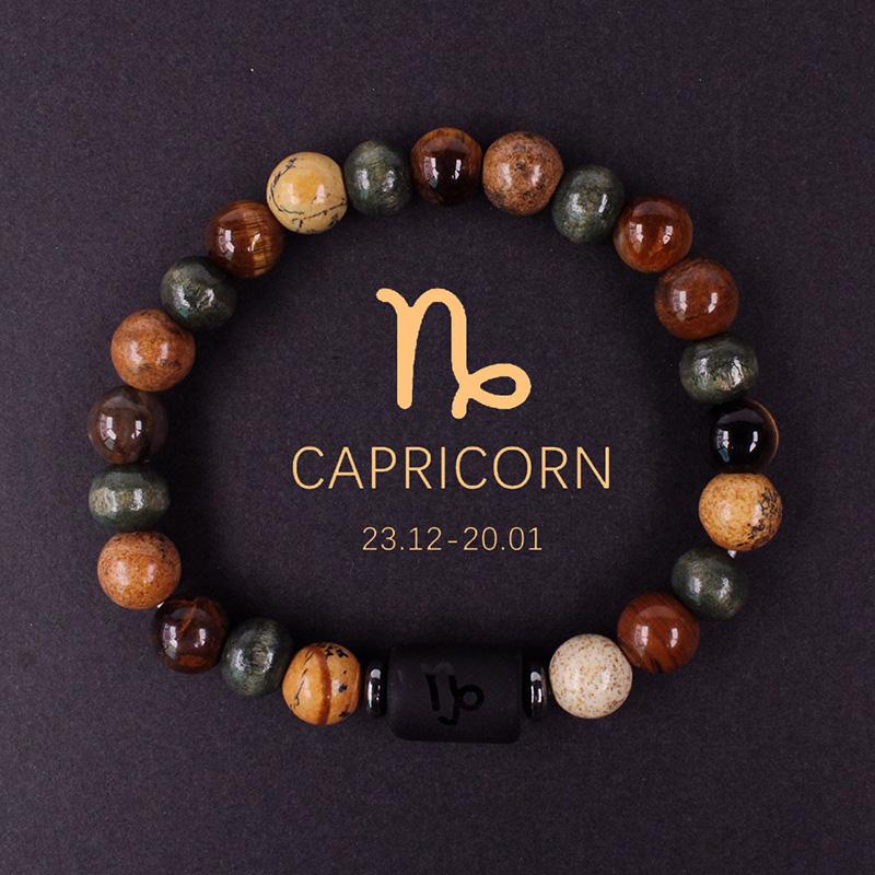 1PC 12 Zodiac Signs for Friends Lovers Stone Beaded Bracelet with Polished Natural Stone Adjustable Couples Friendship Minimalist