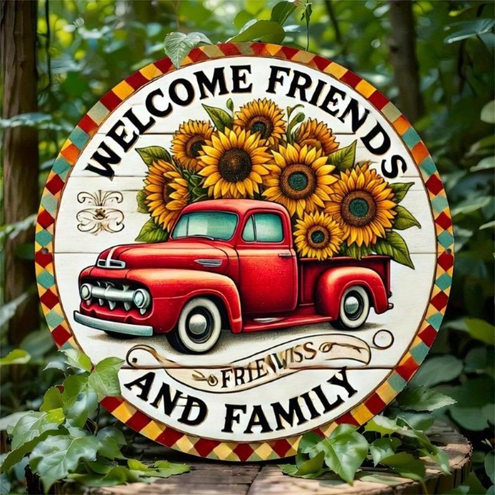 Vintage Sunflower Truck Tin Sign Rustic Farmhouse Wall Decor Indoor Outdoor Weatherproof