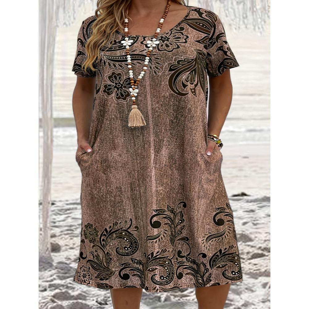 

BITCED Женская мода лето весна короткие рукава О-образный вырез повседневные платья XXXL коричневый
