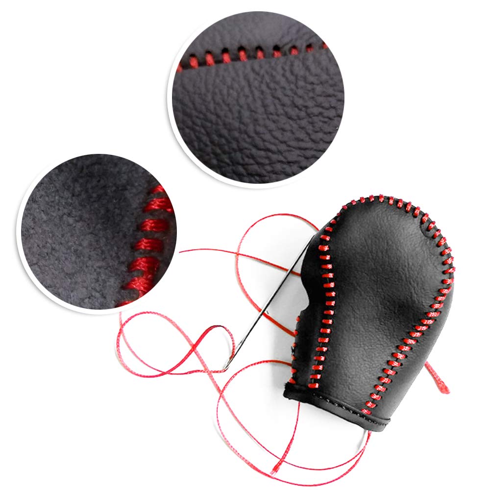 Gear Shift Knob Cover Black Leather + Red Stitch for Honda AT Car