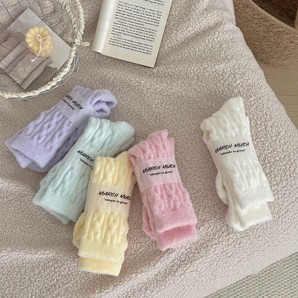 Solid Color Cotton Socks Winter Fleece Socks Sleep Socks Velvet Socks  Women