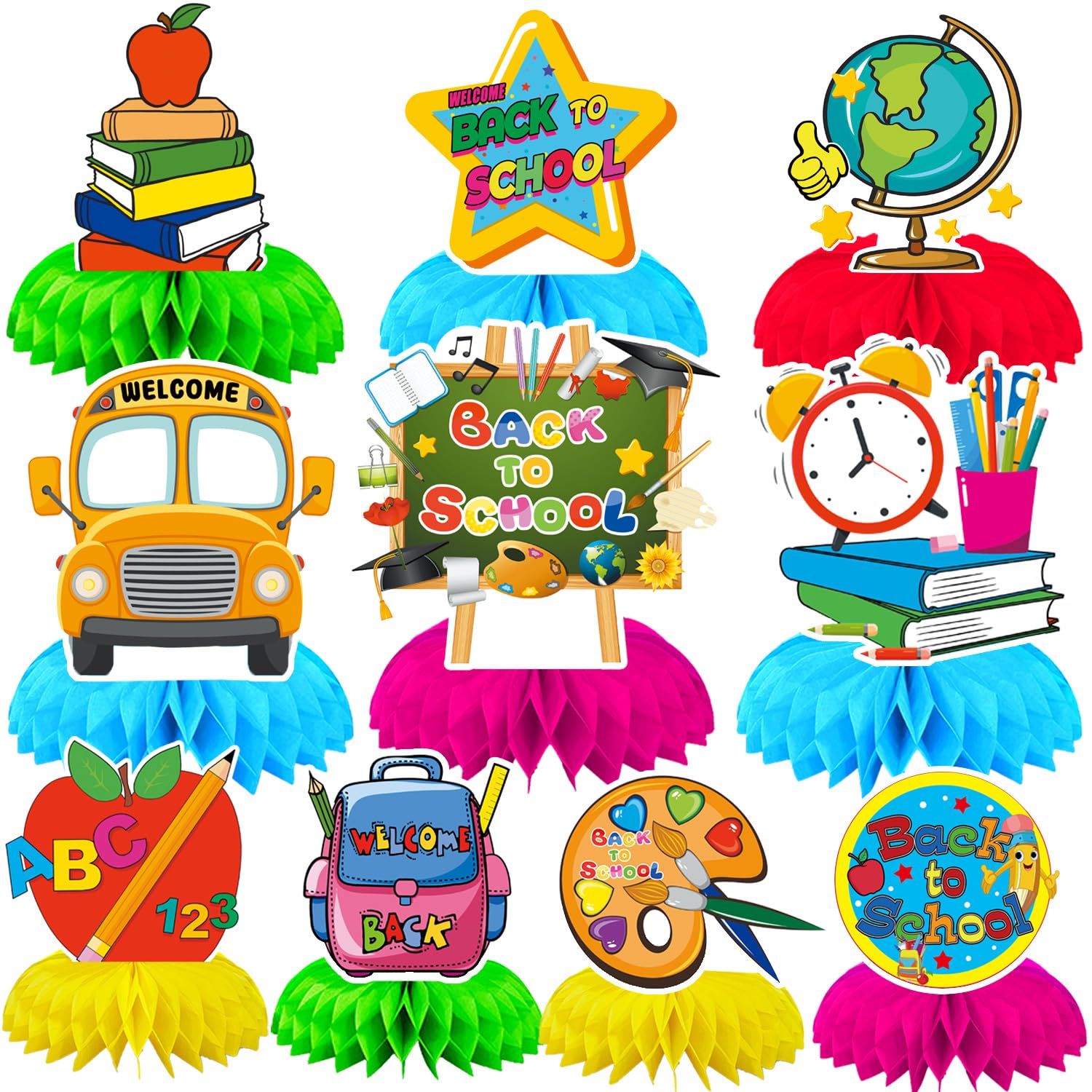 10Pcs Back to School Decorations,Welcome Back to School Honeycomb Centerpieces for Table Ready to School Table Decorations First Day of School Table Back to School Style