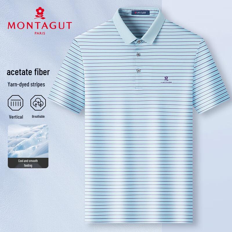 MONTAGUT Men's Summer Breathable Stripe Jacquard Acetate Polo Shirt