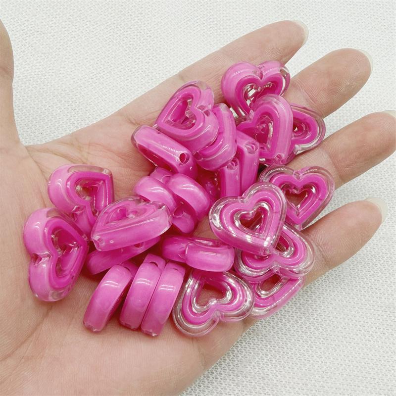 10pcs 20x23mmTransparent Hollow Out Heart-shaped Have Hole Bead Acrylic Straight Hole Bead DIY Mobile Phone Chain Accessory