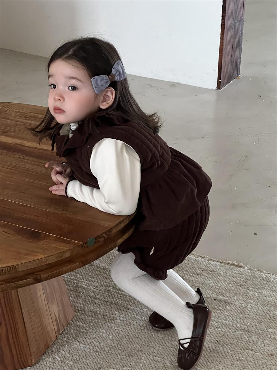 

Kids Winter Korean-Style Thickened Two-Piece: Girls Cotton-Padded Vest & Rompers 73 cm