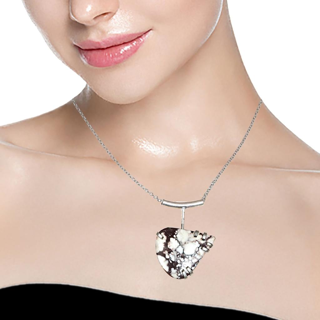 Pendentif en argent et pierre précieuse de 5,7 cm, fait à la main, en jaspe cheval sauvage