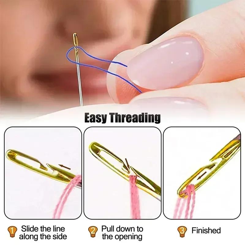 

12/120Pcs Side Hole Blind Sewing Needles Stainless Steel Elderly Self Threading Needles Household DIY Beading Threading Needle