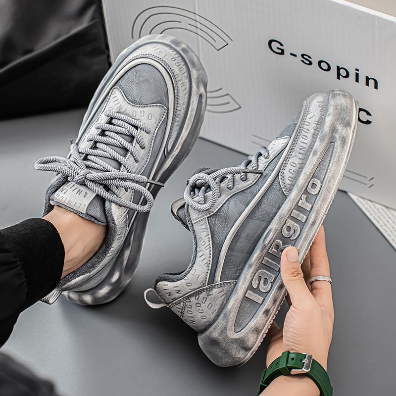 2024 New Warm and Fashionable Men's Autumn and Winter Thick-soled Velvet Thickened Distressed Casual Men's Cotton Shoes