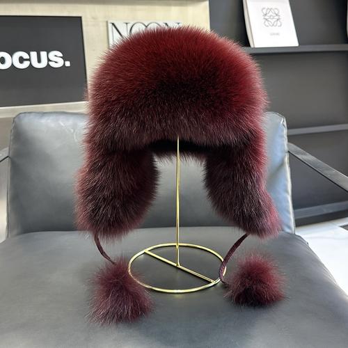 

Модная зимняя лыжная шапка из лисьего меха с защитой ушей, уличные женские шапки-бомберы Adjustable бордовый