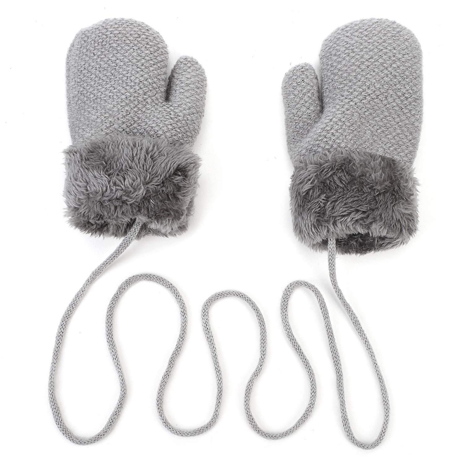 

ITODA Baby Ages Knitted Gloves with Fleece Lining and Neck Portable and and Perfect for Outdoor and Outings Mittens, Autumn/Winter, 1-3, Strap, Cute,