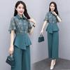 Suit Women's Temperament Is Thin Ladies Stand-up Collar Shirt Wide-leg Pants Two-piece Chiffon Suit Elegant Temperament Work Wearable