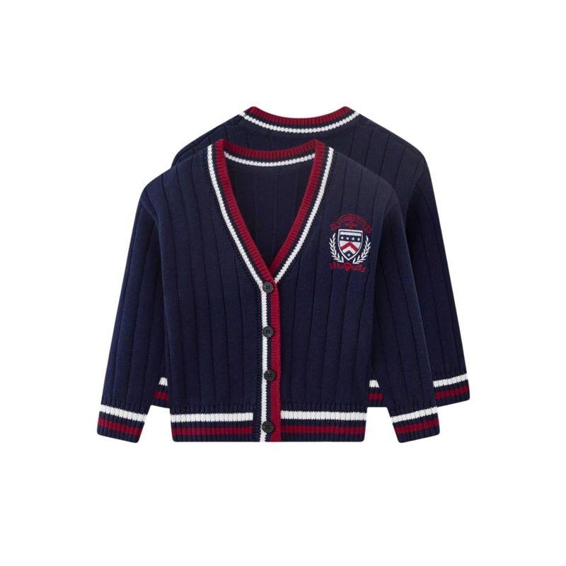 Preppy Style Contrast Color Men and Women Kids' Sweater Cardigan Spring and Autumn Middle and Older Children's Sweater Outwear Kids V-neck Tops