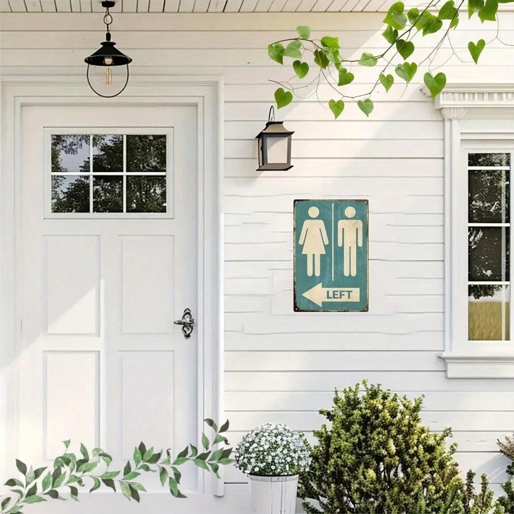 Retro Metal Tin Sign Restroom Arrow Directional, 2D Flat Wall Art, Fun Bathroom Décor, Unisex, 1pc